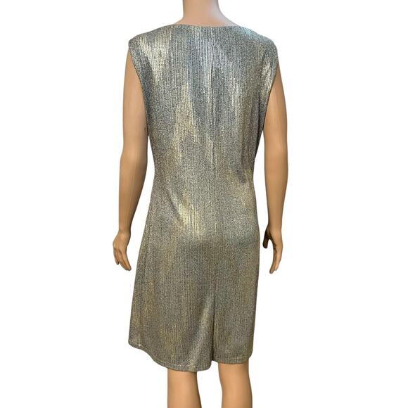 White House Black Market Metallic Party Dress Size 14 Cowl Neck Ruched Holiday - Picture 6 of 11